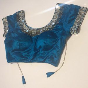 Blue Sari /Saree Top Blouse with Mirror Beads